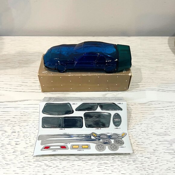 Avon Vintage Blue Sports Car Decanter BOX Decals Wild Country After Shave Glass - Picture 3 of 15